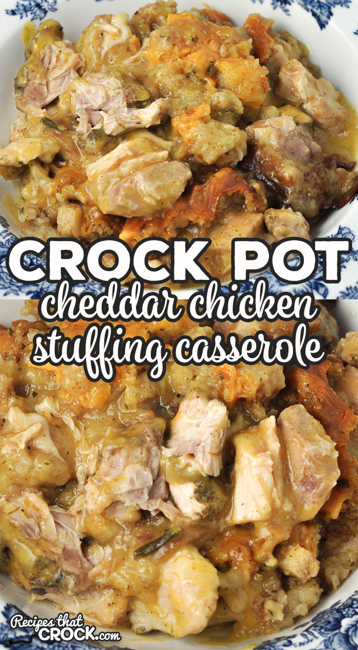 This Cheddar Crock Pot Chicken Stuffing Casserole is a delicious, cheesy comfort food recipe that you and your loved ones will love!