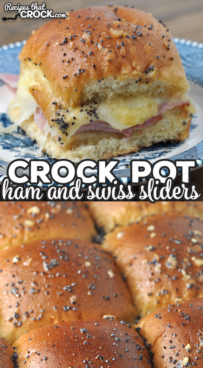 These Crock Pot Ham and Swiss Sliders are made in your casserole crock pot and super easy to make! You will love this crowd pleasing recipe! via @recipescrock