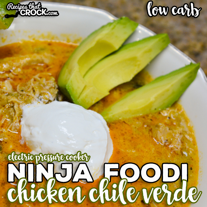 Ninja Foodi Chicken Chile Verde Soup is an easy electric pressure cooker soup recipe. Frozen chicken to flavorful soup in under an hour, this low carb soup recipe is one of our favorites!