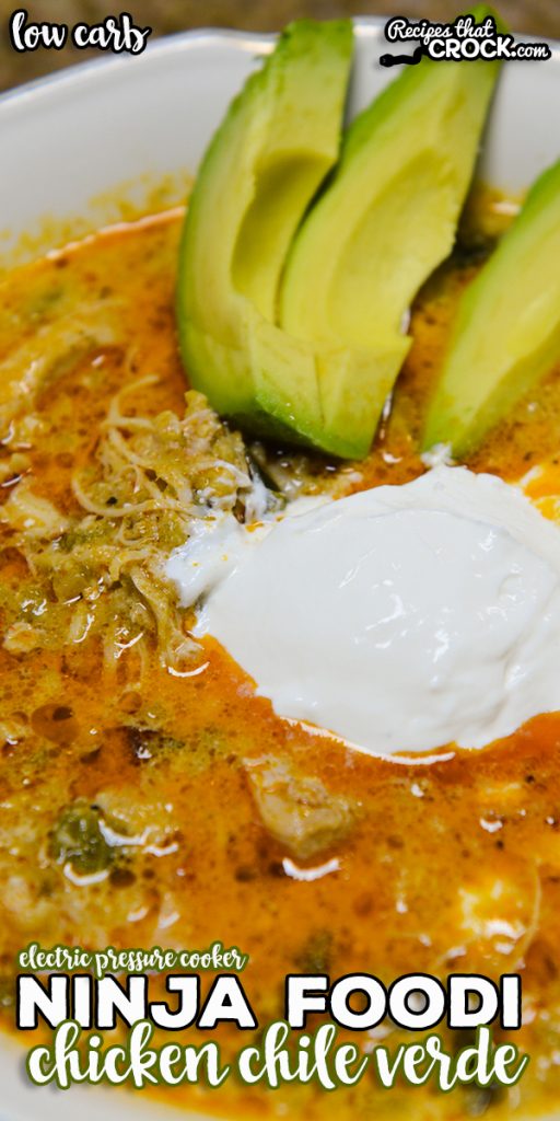 Ninja Foodi Chicken Chile Verde Soup is an easy electric pressure cooker soup recipe. Frozen chicken to flavorful soup in under an hour, this low carb soup recipe is one of our favorites!