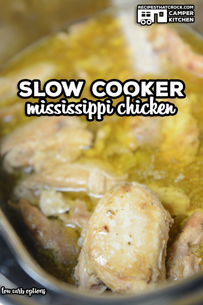 Slow Cooker Mississippi Chicken is a tried and true chicken crock pot recipe that turns out tender, savory chicken every time. This family favorite is great for beginners and experienced cooks. Low carb options also available! via @recipescrock