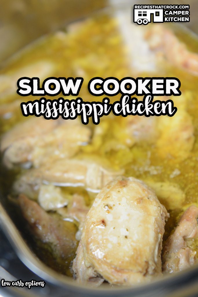 Slow Cooker Mississippi Chicken is a tried and true chicken crock pot recipe that turns out tender, savory chicken every time. This family favorite is great for beginners and experienced cooks. Low carb options also available!