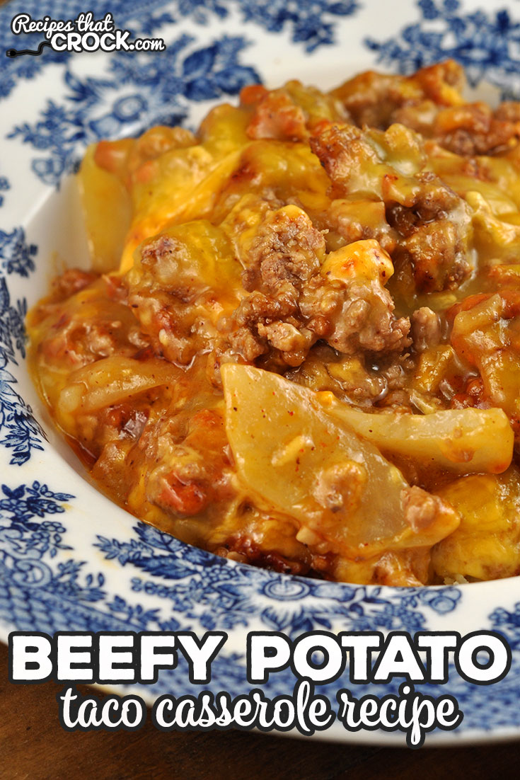 This Beefy Potato Taco Casserole is the oven version of one of reader favorite crock pot recipes. It is a delicious dish that everyone loves! via @recipescrock