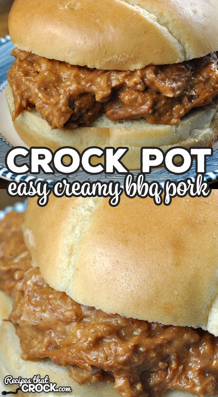This Easy Creamy Crock Pot BBQ Pork recipe will be the easiest and quickest pulled pork recipe you will ever make, and it tastes delicious too! via @recipescrock