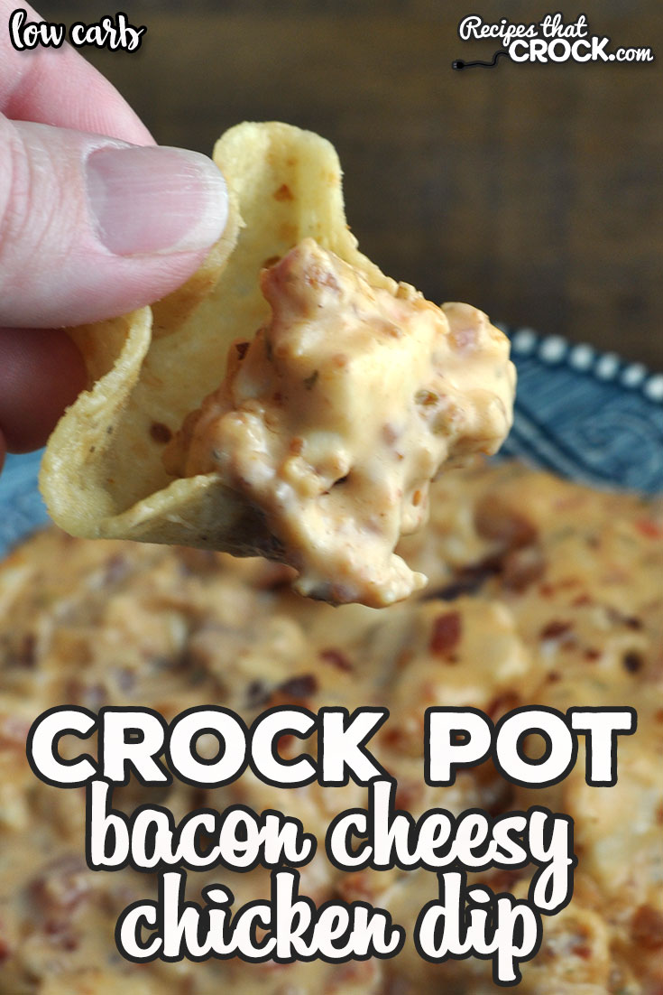 This Low Carb Crock Pot Bacon Cheesy Chicken Dip recipe has such an incredible flavor! It is the perfect dip for your next get together! So yummy! via @recipescrock