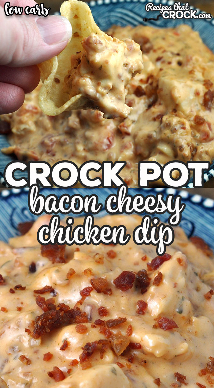 This Low Carb Crock Pot Bacon Cheesy Chicken Dip recipe has such an incredible flavor! It is the perfect dip for your next get together! So yummy!