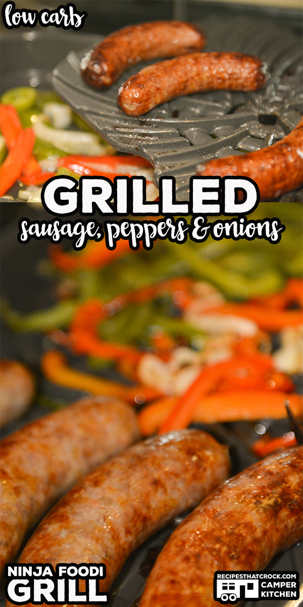 Grilled Sausage, Peppers and Onions is a super simple low carb meal you can make in your Ninja Foodi Grill or traditional grill. via @recipescrock
