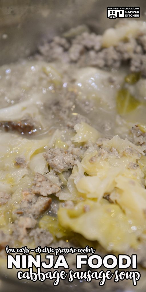 Ninja Foodi Cabbage Sausage Soup is a simple 4 ingredient low carb soup that is a snap to throw together in your electric pressure cooker or instant pot.