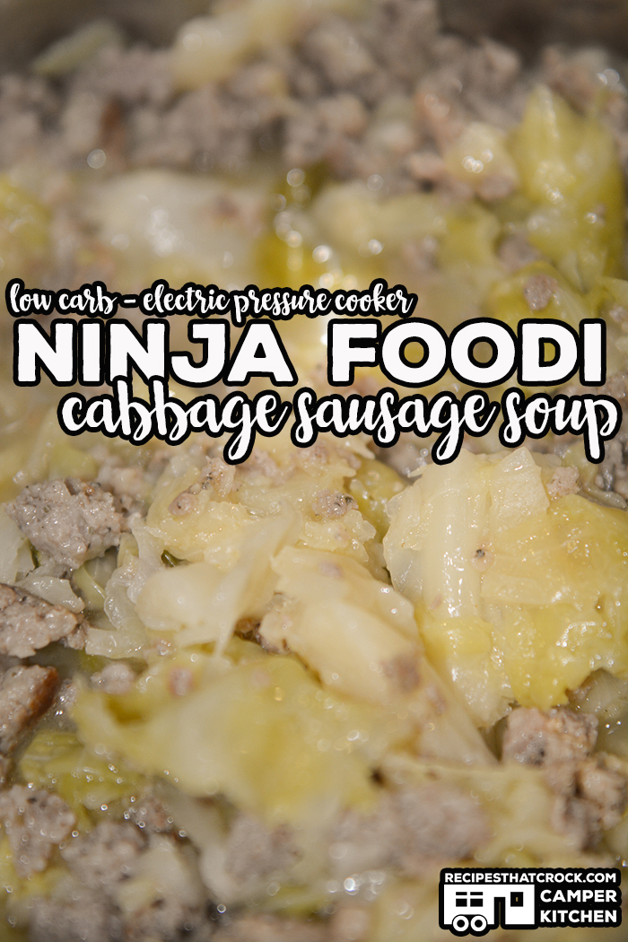 Ninja Foodi Cabbage Sausage Soup is a simple 4 ingredient low carb soup that is a snap to throw together in your electric pressure cooker or instant pot. via @recipescrock