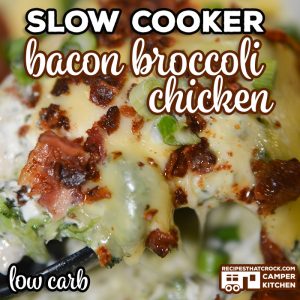 Our Slow Cooker Bacon Broccoli Chicken (Low Carb) is a tried and true crock pot casserole we love! Savory Bacon crumbles, savory chicken and tender broccoli in a delicious cheesy, creamy sauce.