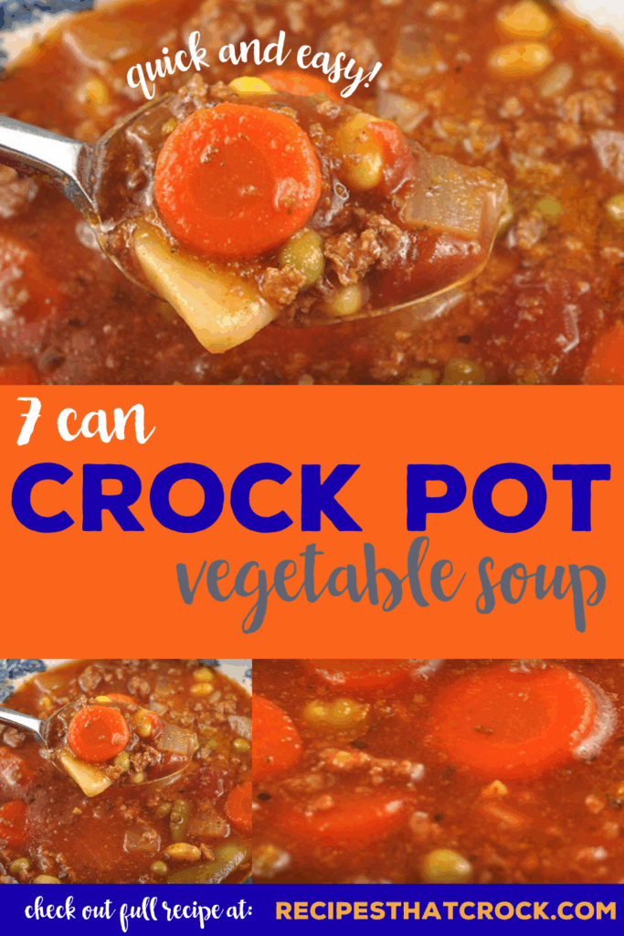 It does not get much easier than this 7 Can Crock Pot Vegetable Soup recipe. It is not only easy, but absolutely delicious! The flavor is wonderful! Savory ground beef in a tomato soup base with all your favorite veggies. So quick and easy!