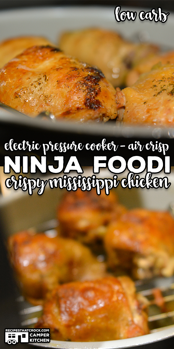 Crispy Ninja Foodi Mississippi Chicken is an incredible low carb recipe that uses both the electric pressure cooker and air crisp feature. via @recipescrock