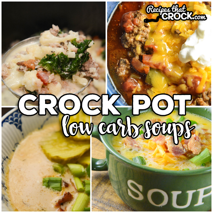 We love Low Carb Crock Pot Soup Recipes! Favorites like Loaded Cauliflower Soup, Creamy Tomato, Bacon Cheeseburger Soup, Beefy Vegetable, Italian Wedding Soup, Broccoli Chicken Alfredo, Crab Soup, and Zuppa Toscana are all included in this collection of crock pot low carb soup recipes.