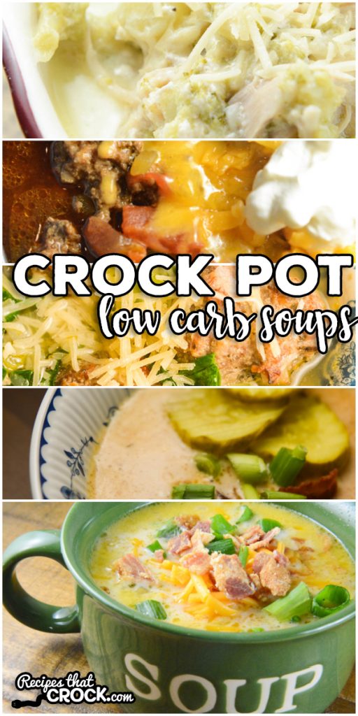 We love Low Carb Crock Pot Soup Recipes! Favorites like Loaded Cauliflower Soup, Creamy Tomato, Bacon Cheeseburger Soup, Beefy Vegetable, Italian Wedding Soup, Broccoli Chicken Alfredo, Crab Soup, and Zuppa Toscana are all included in this collection of crock pot low carb soup recipes.