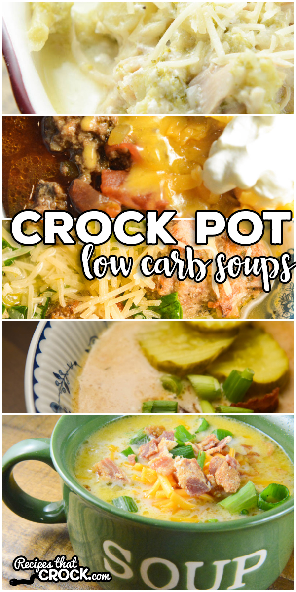 We love Low Carb Crock Pot Soup Recipes! Favorites like Loaded Cauliflower Soup, Creamy Tomato, Bacon Cheeseburger Soup, Beefy Vegetable, Italian Wedding Soup, Broccoli Chicken Alfredo, Crab Soup, and Zuppa Toscana are all included in this collection of crock pot low carb soup recipes. via @recipescrock