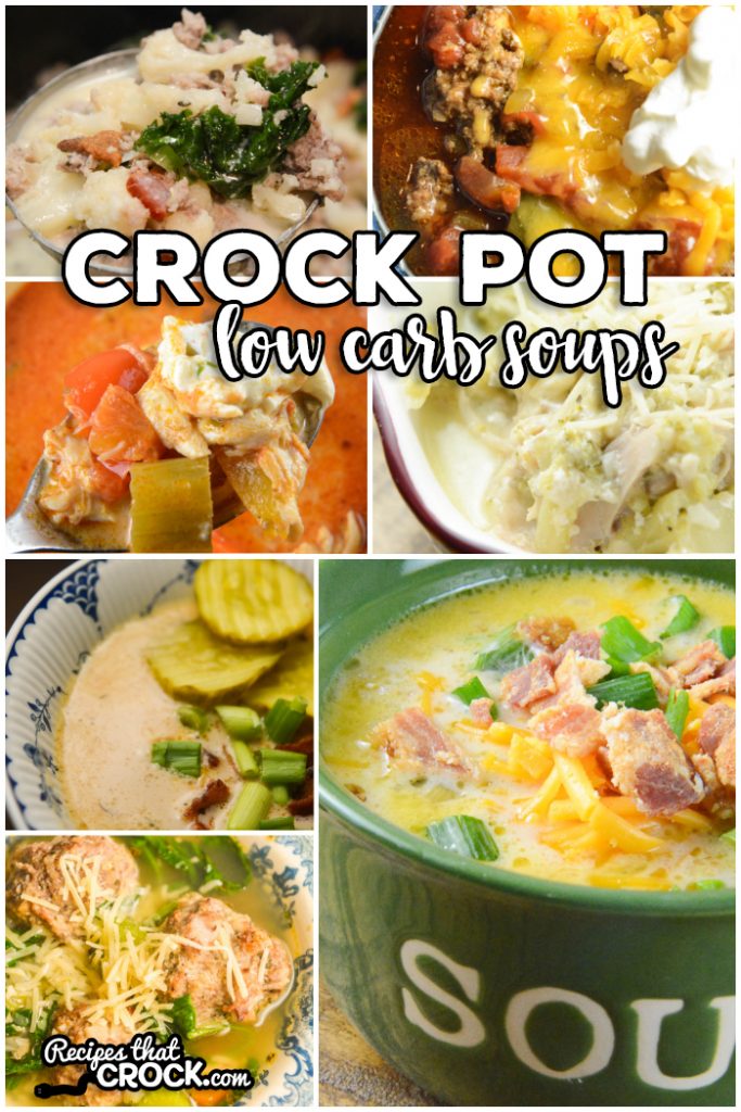 We love Low Carb Crock Pot Soup Recipes! Favorites like Loaded Cauliflower Soup, Creamy Tomato, Bacon Cheeseburger Soup, Beefy Vegetable, Italian Wedding Soup, Broccoli Chicken Alfredo, Crab Soup, and Zuppa Toscana are all included in this collection of crock pot low carb soup recipes.