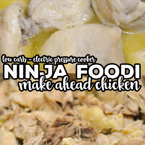 Our Ninja Foodi Make Ahead Chicken is a great way to pressure cook, shred and store chicken for future meals. You can also make a delicious broth base and Air Fryer Chicken Cracklins from the leftovers!