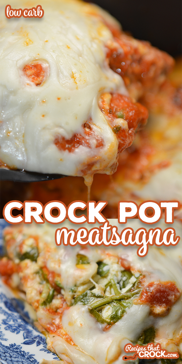 Our Crock Pot Meatsagna is hearty low carb noodle-free lasagna with flavorful layers of tender sausage, marinara, ricotta, spinach and mozzarella. via @recipescrock