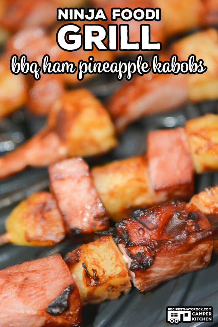 Ninja Foodi Grill BBQ Ham Pineapple Kabobs are a quick and easy left-over ham recipe. Adding barbecue sauce to these kabobs, adds a tangy flavor to this sweet and savory favorite. Can be made on a traditional grill as well. via @recipescrock