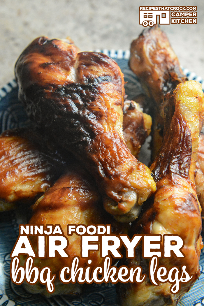 Air Fryer BBQ Chicken Legs are so easy to cook up in your Ninja Foodi or traditional air fryer. Use your favorite barbecue sauce. Low carb options. via @recipescrock
