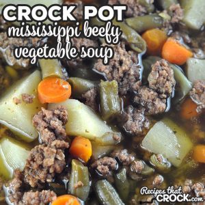If you want a soup recipe that is packed full of flavor and will fill you up, you will definitely want to try this Crock Pot Mississippi Beefy Vegetable Soup! So yummy!