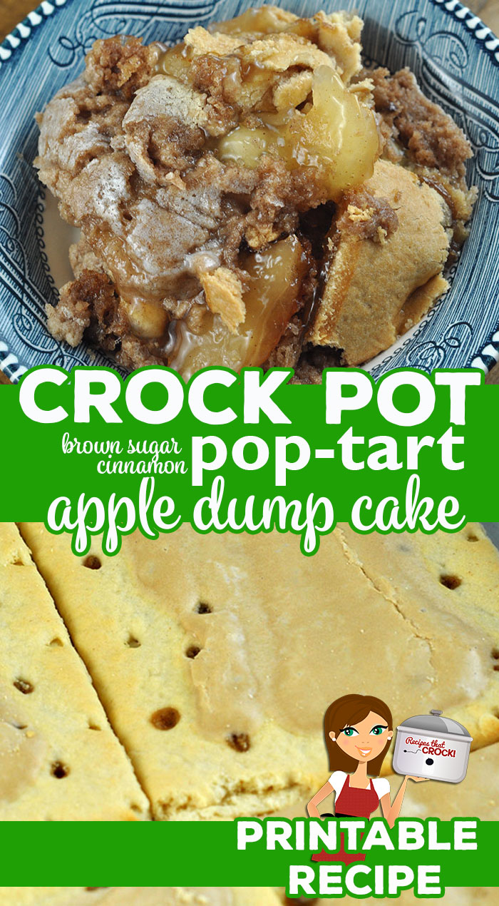 The flavors of this Crock Pot Brown Sugar Cinnamon Pop Tart Apple Dump Cake meld together perfectly to give you an amazing, rich dessert! via @recipescrock