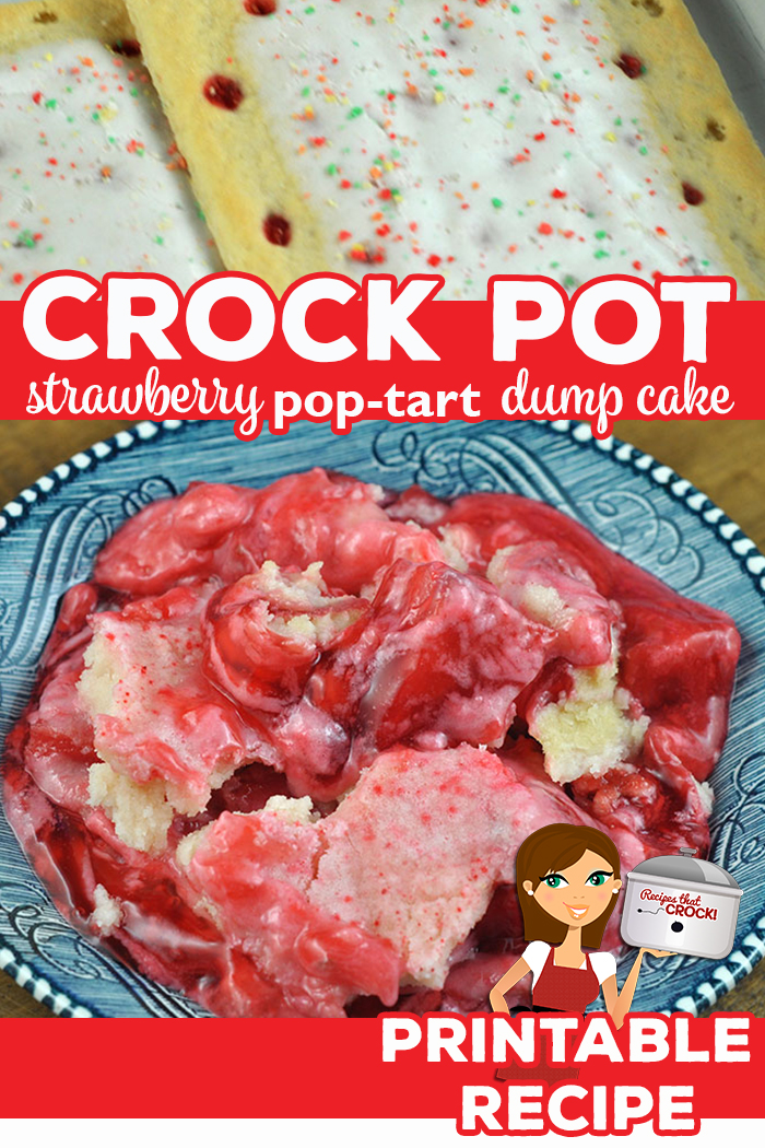 Oh my! I have a treat for you! This Crock Pot Strawberry Pop Tart Dump Cake recipe is incredibly simple and so rich and delicious! You are going to love it! via @recipescrock