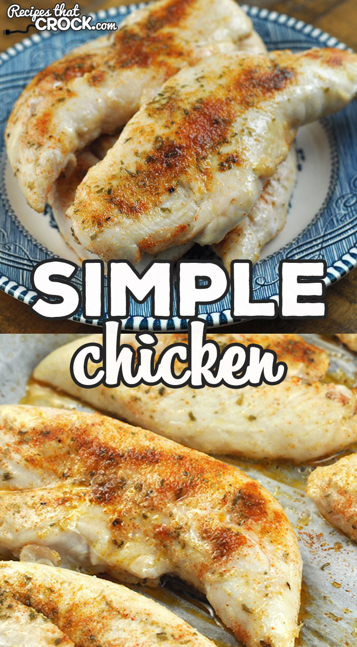 This Simple Chicken recipe is the oven version of a favorite crock pot recipe of ours! It is a quick and easy recipe that is delicious! via @recipescrock