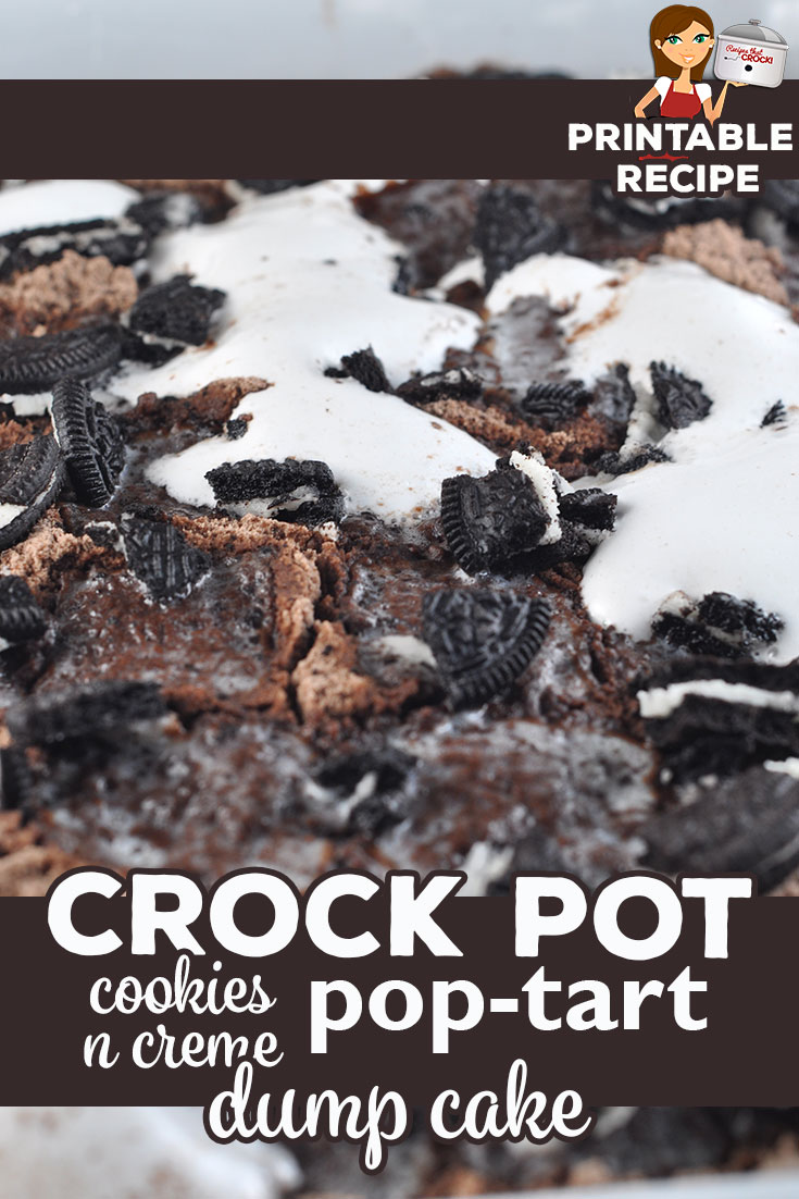 This Crock Pot Cookies n Creme Pop Tart Dump Cake recipe is a chocolate loverโs perfect recipe! It is so chocolaty and incredibly delicious!