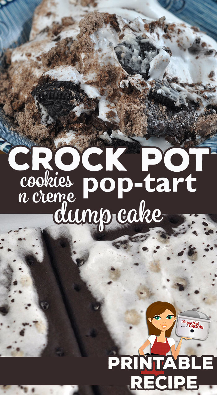 This Crock Pot Cookies n Creme Pop Tart Dump Cake recipe is a chocolate loverโs perfect recipe! It is so chocolaty and incredibly delicious!