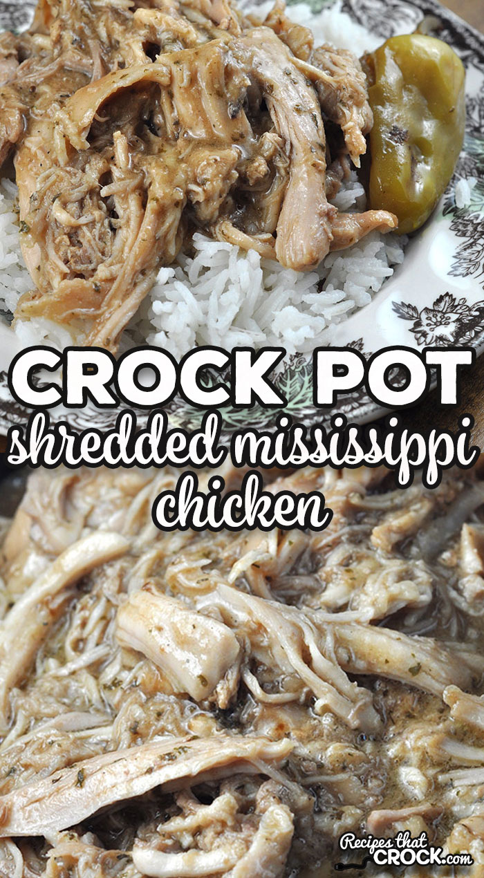 This Shredded Crock Pot Mississippi Chicken recipe is so versatile, easy to make and incredibly delicious! It is great over rice, noodles or in a wrap. Possibilities are endless! via @recipescrock