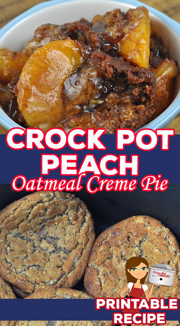 You will love how simple this Crock Pot Peach Oatmeal Creme Pie is to make and how delicious it is to eat! It will be the easiest peach pie you have ever made! via @recipescrock