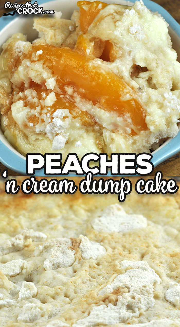 This Peaches n Cream Dump Cake recipe is the oven version of a reader favorite crock pot recipe. It is great on its own or with a scoop of ice cream! via @recipescrock