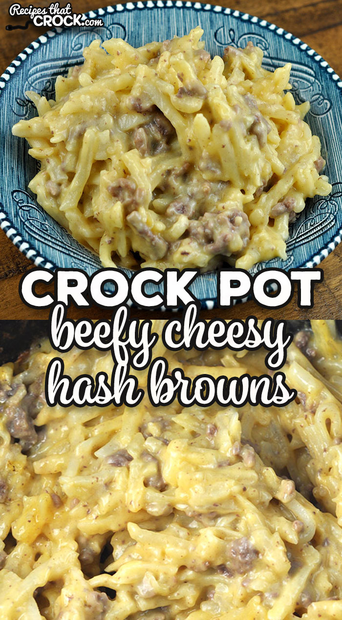 I took the recipe submitted by a reader and made it my own to make this delicious Beefy Cheesy Crock Pot Hash Browns recipe. It was a hit at our house!