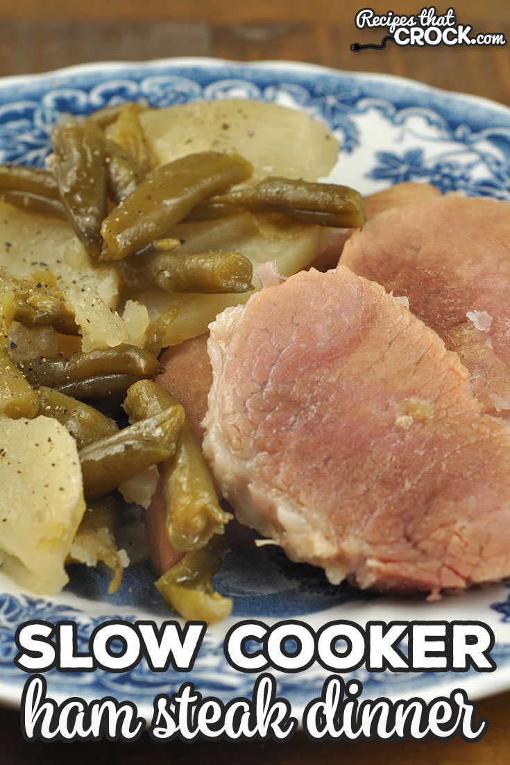 This easy Slow Cooker Ham Steak Dinner recipe is a delicious one pot meal that was devoured in my house. This is a comfort food recipe that is sure to be a family favorite! via @recipescrock