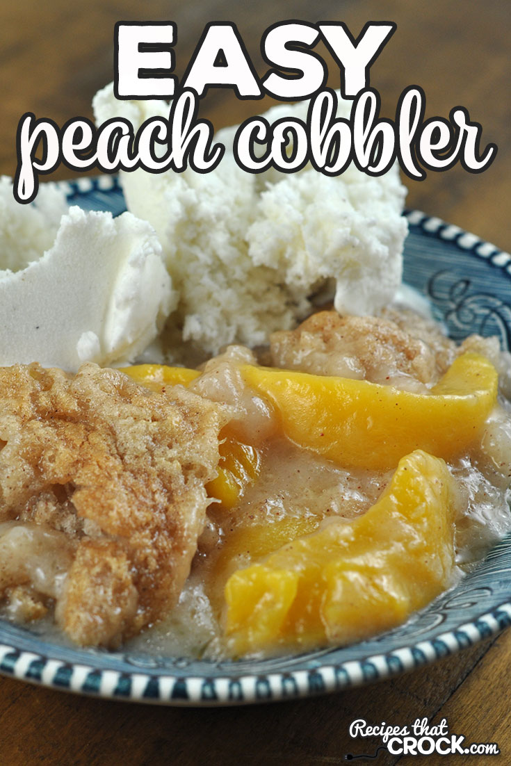 This Easy Peach Cobbler recipe is the oven version of Cris' tried and true Easy Crock Pot Peach Cobbler. It has the same yummy goodness, just a new way to bake it!