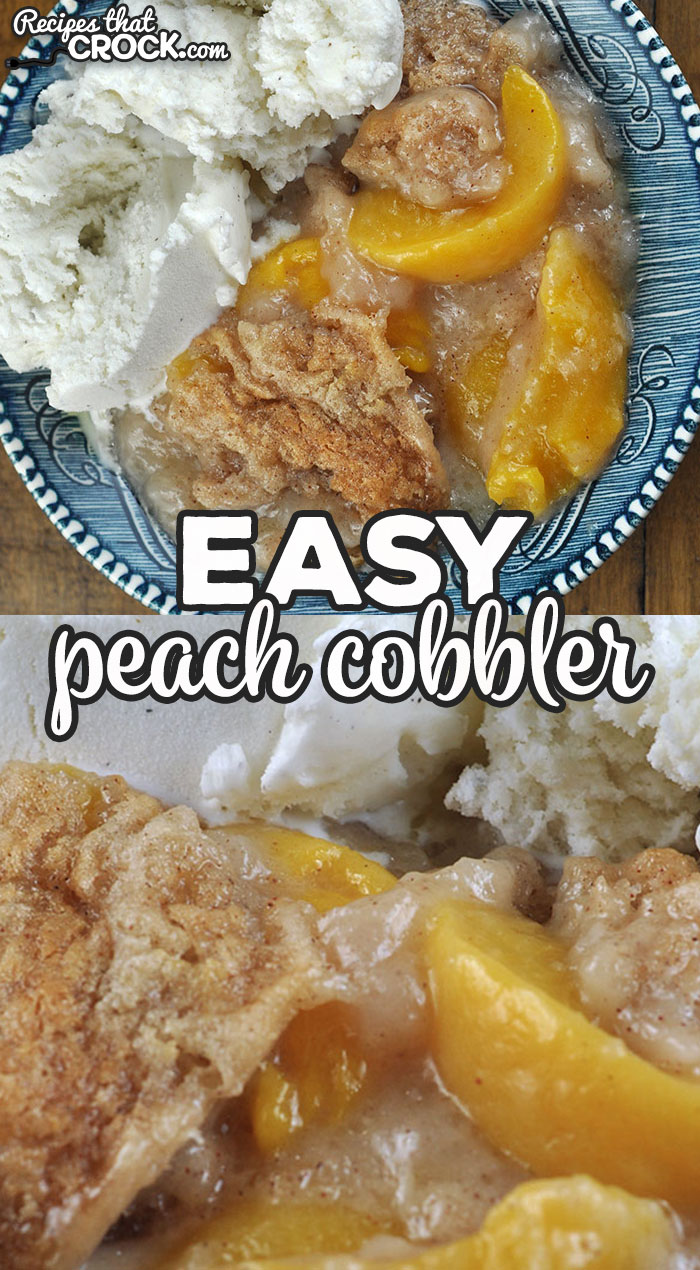 This Easy Peach Cobbler recipe is the oven version of Cris' tried and true Easy Crock Pot Peach Cobbler. It has the same yummy goodness, just a new way to bake it! via @recipescrock