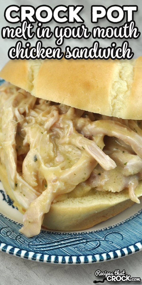 This Melt in Your Mouth Crock Pot Chicken Sandwich recipe is so quick and easy to throw together. Better yet, it tastes wonderful too! via @recipescrock