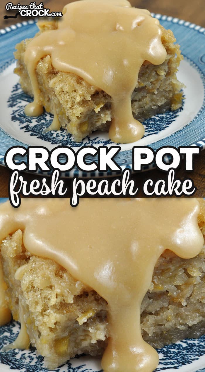 This Fresh Peach Crock Pot Cake is a homemade cake that came from Gramma's recipe cards and is absolutely delicious! via @recipescrock