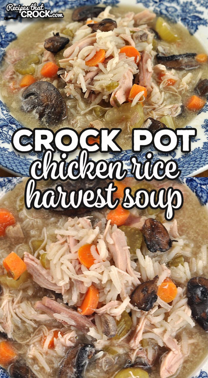 This Crock Pot Chicken Rice Harvest Soup is a hearty soup packed full of flavor and veggies and is sure to please everyone at your table! via @recipescrock