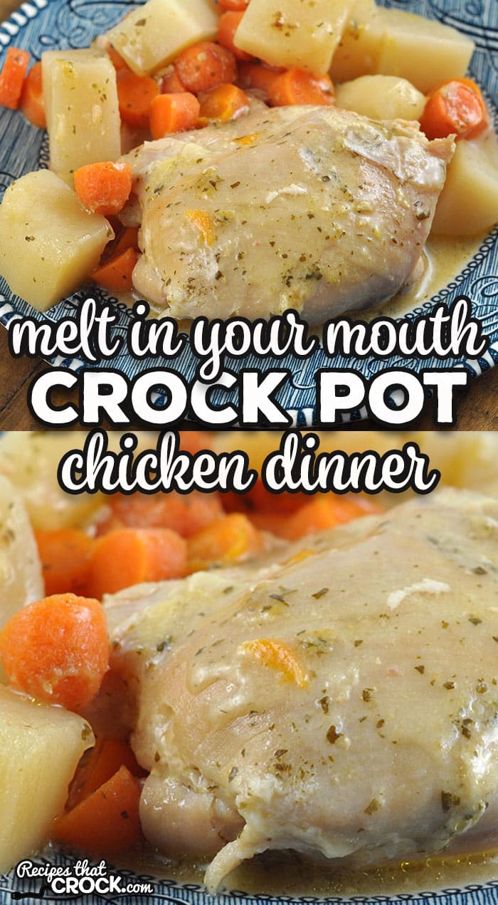 This Melt In Your Mouth Crock Pot Chicken Dinner is a great one pot meal for four people that is easy to make and tastes amazing! via @recipescrock