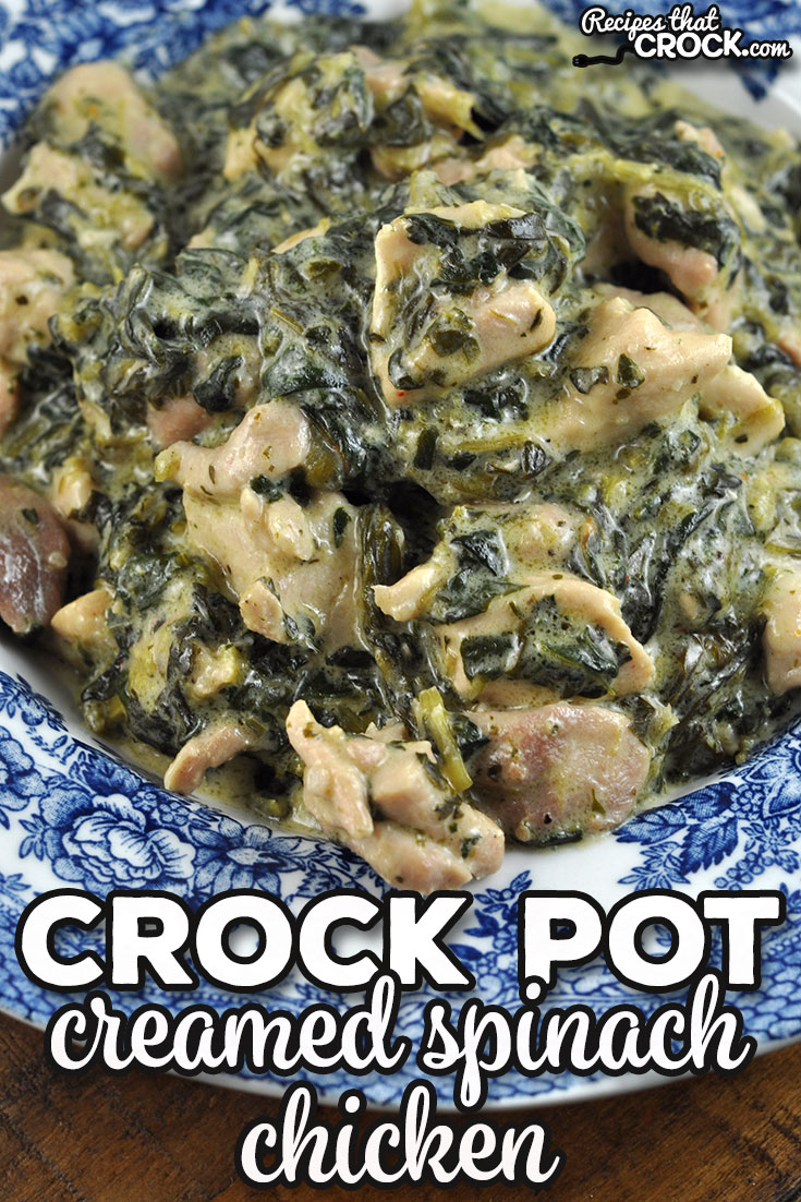 This Crock Pot Creamed Spinach Chicken recipe takes one of our favorite side dish recipes and makes it into a main dish with a side cooked with it!