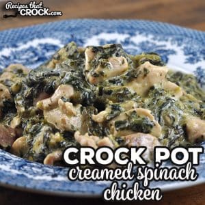 This Crock Pot Creamed Spinach Chicken recipe takes one of our favorite side dish recipes and makes it into a main dish with a side cooked with it!