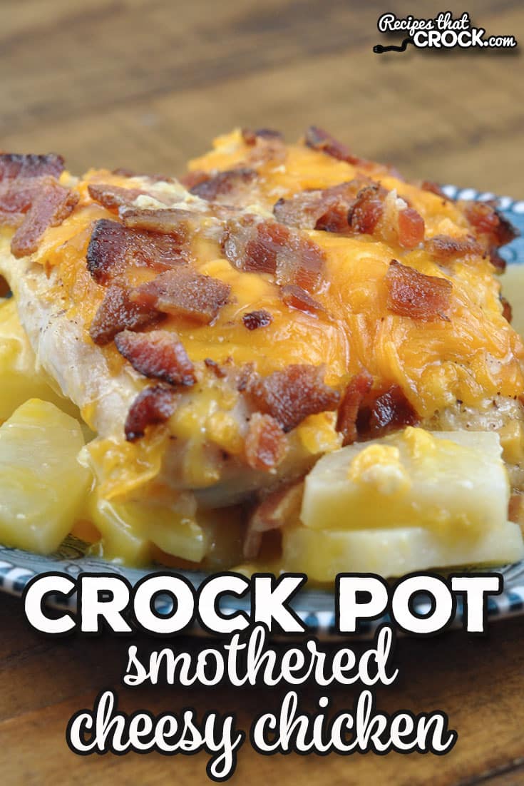 This Smothered Crock Pot Cheesy Chicken recipe is super easy to make. The result is an incredible, hearty dish that is cheesy and flavorful!