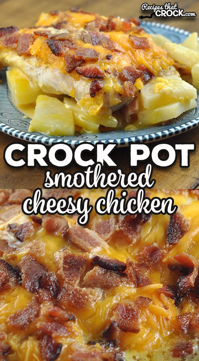 This Smothered Crock Pot Cheesy Chicken recipe is super easy to make. The result is an incredible, hearty dish that is cheesy and flavorful!