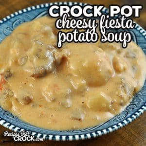 This Cheesy Crock Pot Fiesta Potato Soup is such a hearty and delicious soup. It takes our favorite sausage cheese dip and makes a potato soup! Yummy!