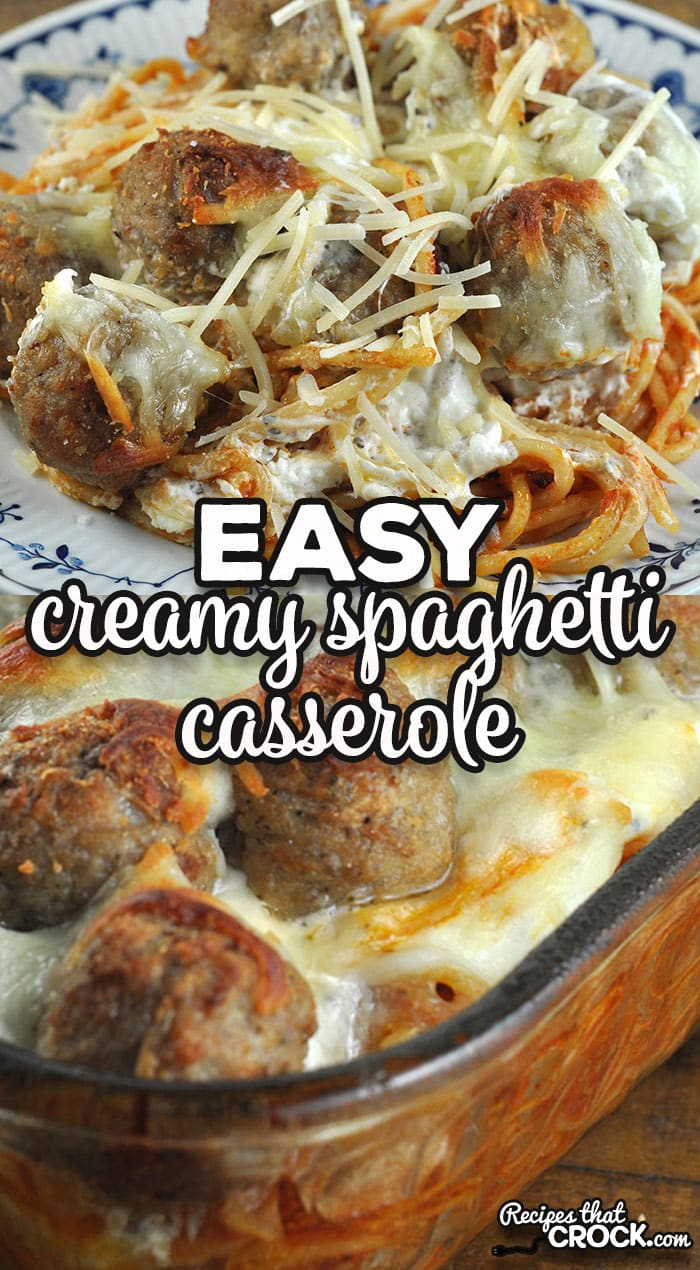 Do you love a delicious spaghetti casserole? This Easy Creamy Spaghetti Casserole has a wonderful creamy layer that takes it to the next level!