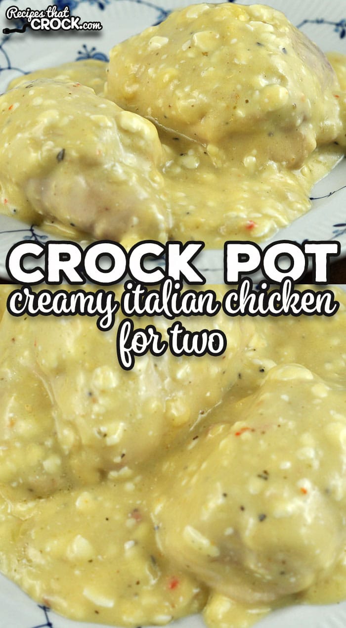 If a delicious creamy sauce with tender chicken sounds good to you, try out this Creamy Italian Crock Pot Chicken for Two recipe.