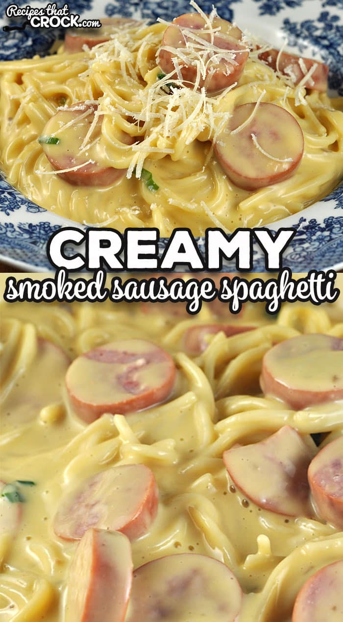 I have taken one of our reader favorite crock pot recipes and made it into a stove top recipe with this Creamy Smoked Sausage Spaghetti.