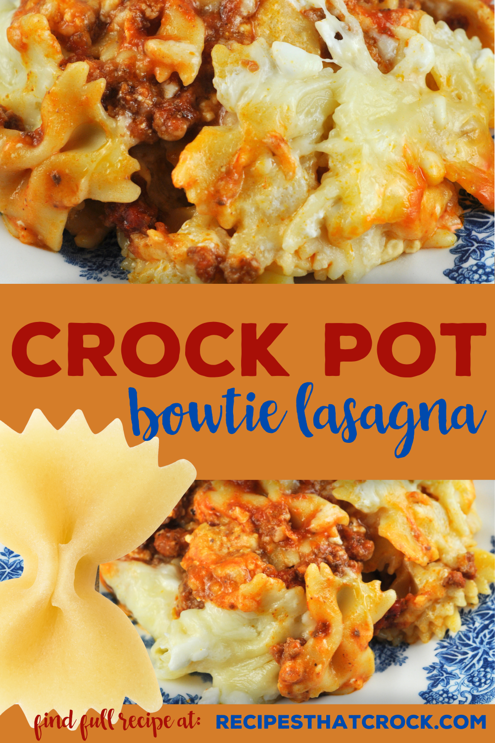 Making lasagna doesn't have to be hard with this Crock Pot Bowtie Lasagna recipe. It is a real crowd pleaser for its taste too! Savory ground beef in pasta sauce with bowtie pasta, cottage cheese and mozzarella cheese make this dish simply delicious!